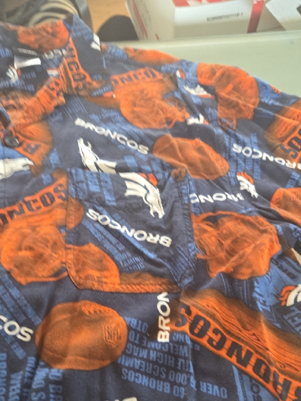 Team Apparel Denver Broncos Navy Blue and Orange Button-Down Shirt - Picture 5 of 11